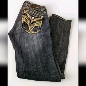 Vigoss The New York Straight Jeans 28x30 Embellished Pockets Jeweled Buttons